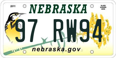 NE license plate 97RW94