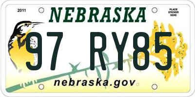 NE license plate 97RY85