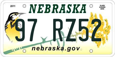 NE license plate 97RZ52