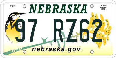 NE license plate 97RZ62