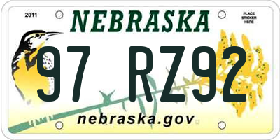 NE license plate 97RZ92