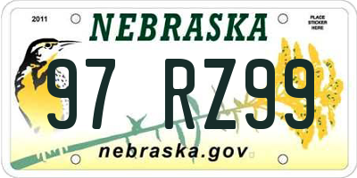 NE license plate 97RZ99