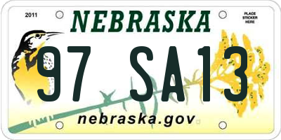 NE license plate 97SA13