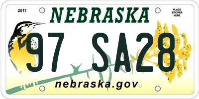 NE license plate 97SA28