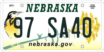 NE license plate 97SA40