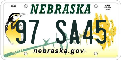 NE license plate 97SA45