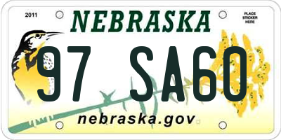 NE license plate 97SA60