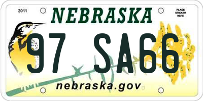 NE license plate 97SA66