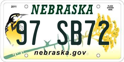 NE license plate 97SB72