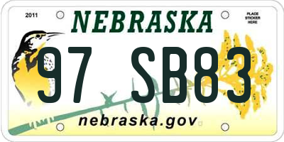 NE license plate 97SB83
