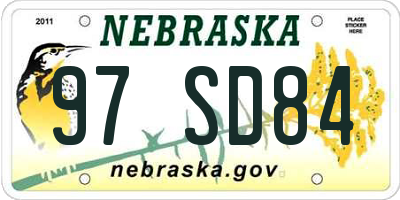 NE license plate 97SD84