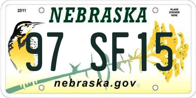 NE license plate 97SF15
