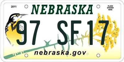 NE license plate 97SF17