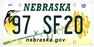 NE license plate 97SF20