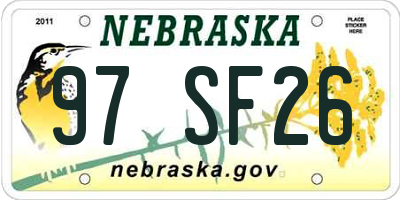 NE license plate 97SF26