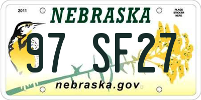 NE license plate 97SF27