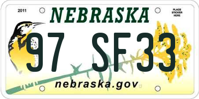 NE license plate 97SF33