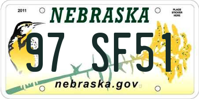 NE license plate 97SF51