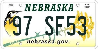 NE license plate 97SF53