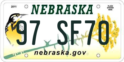 NE license plate 97SF70