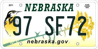 NE license plate 97SF72