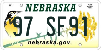 NE license plate 97SF91