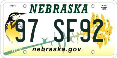 NE license plate 97SF92