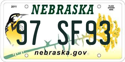 NE license plate 97SF93