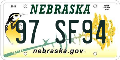 NE license plate 97SF94