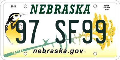 NE license plate 97SF99
