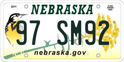 NE license plate 97SM92