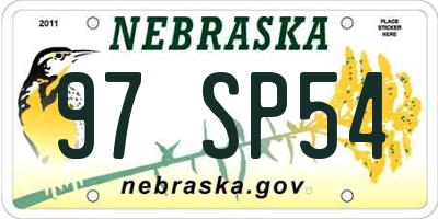NE license plate 97SP54