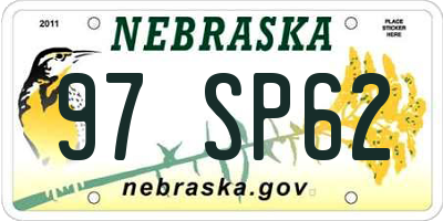 NE license plate 97SP62