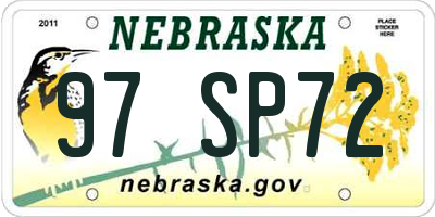 NE license plate 97SP72
