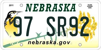 NE license plate 97SR92