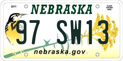 NE license plate 97SW13