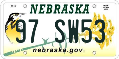 NE license plate 97SW53