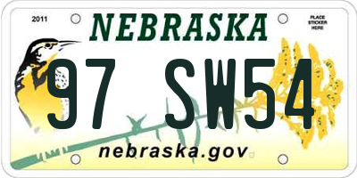 NE license plate 97SW54