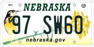 NE license plate 97SW60