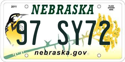 NE license plate 97SY72