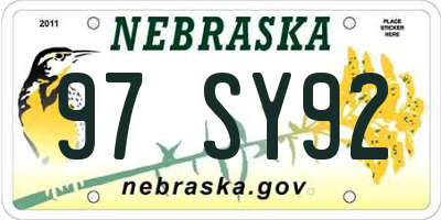 NE license plate 97SY92