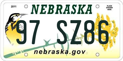 NE license plate 97SZ86