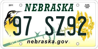 NE license plate 97SZ92