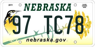 NE license plate 97TC78