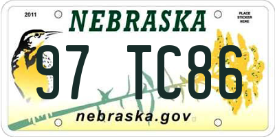 NE license plate 97TC86