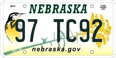 NE license plate 97TC92