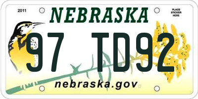 NE license plate 97TD92