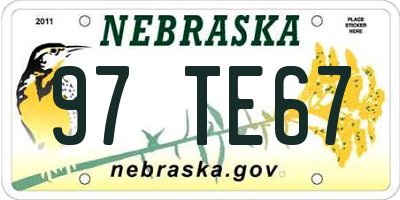 NE license plate 97TE67
