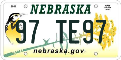 NE license plate 97TE97