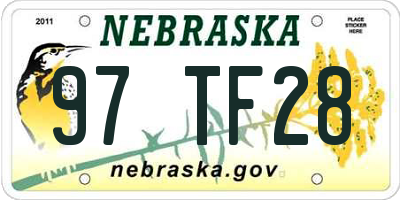 NE license plate 97TF28